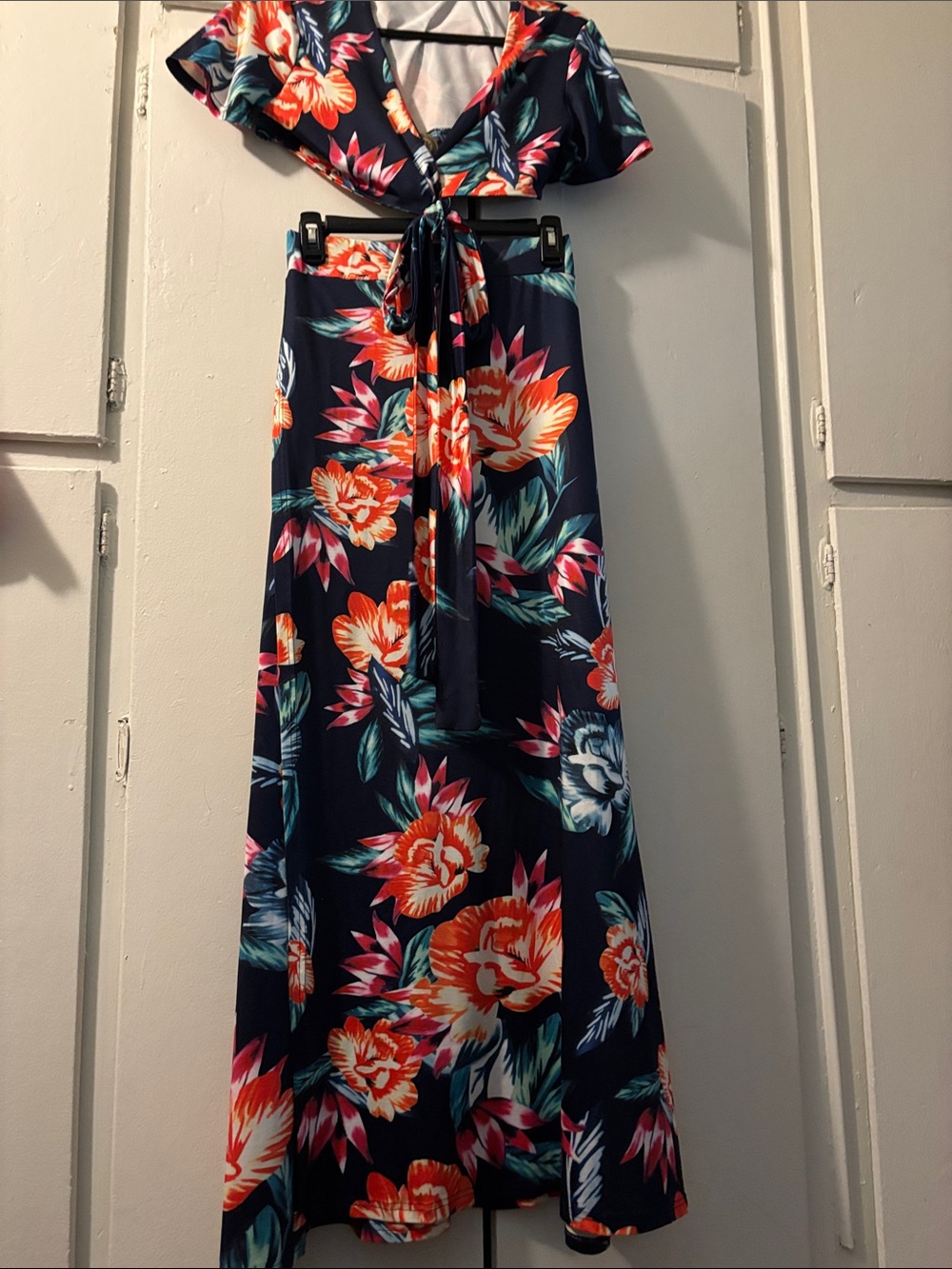 Navy Floral Tie-Front Maxi Dress
